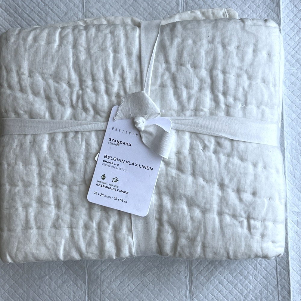 Pottery Barn Belgian Flax Linen Textured Pillow Shams X3 Standard 26 X 20 Ivory